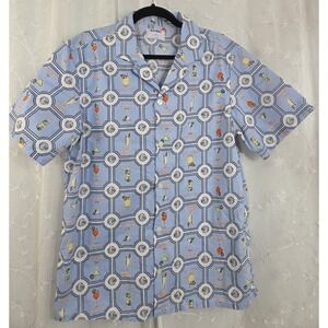 Old Navy Men's Blue Short Sleeve Built in Flex Button Shirt Med Cocktails Drinks